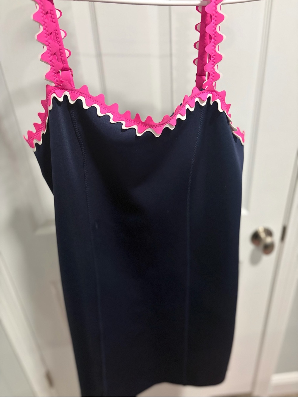 Lilly Pulitzer Navy Shift Dress with Pink Scallop Trim